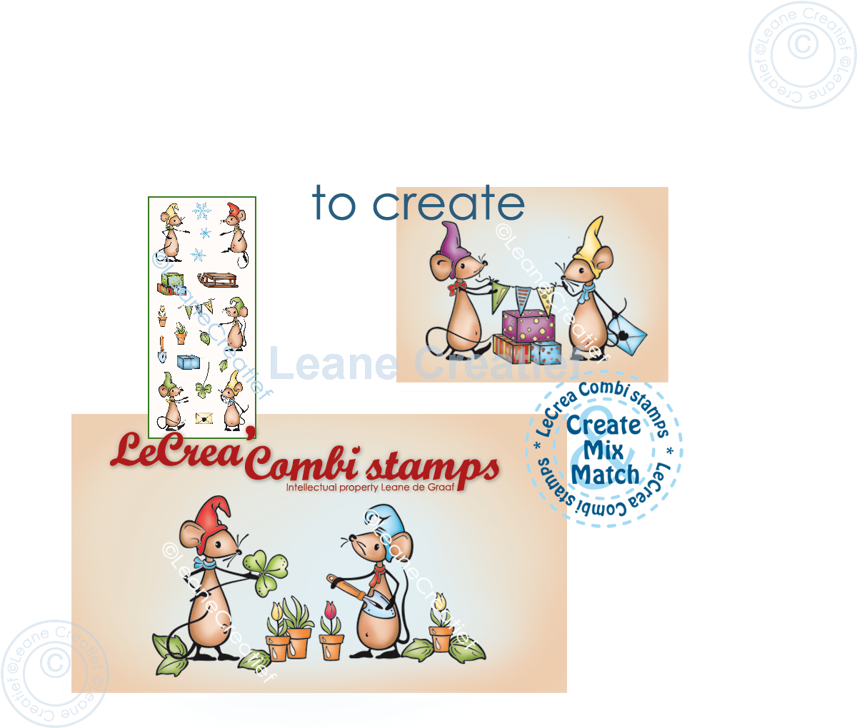 55.8719 Stemple akrylowe Leane Creatief - myszki - skrzaty