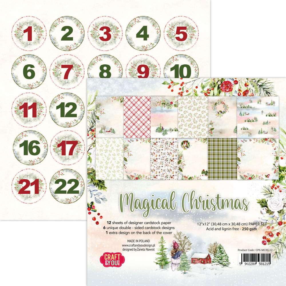 CPS-MC30-12 Duży zestaw papierów 30,5x30,5cm - Craft & You Design - Magical Christmas