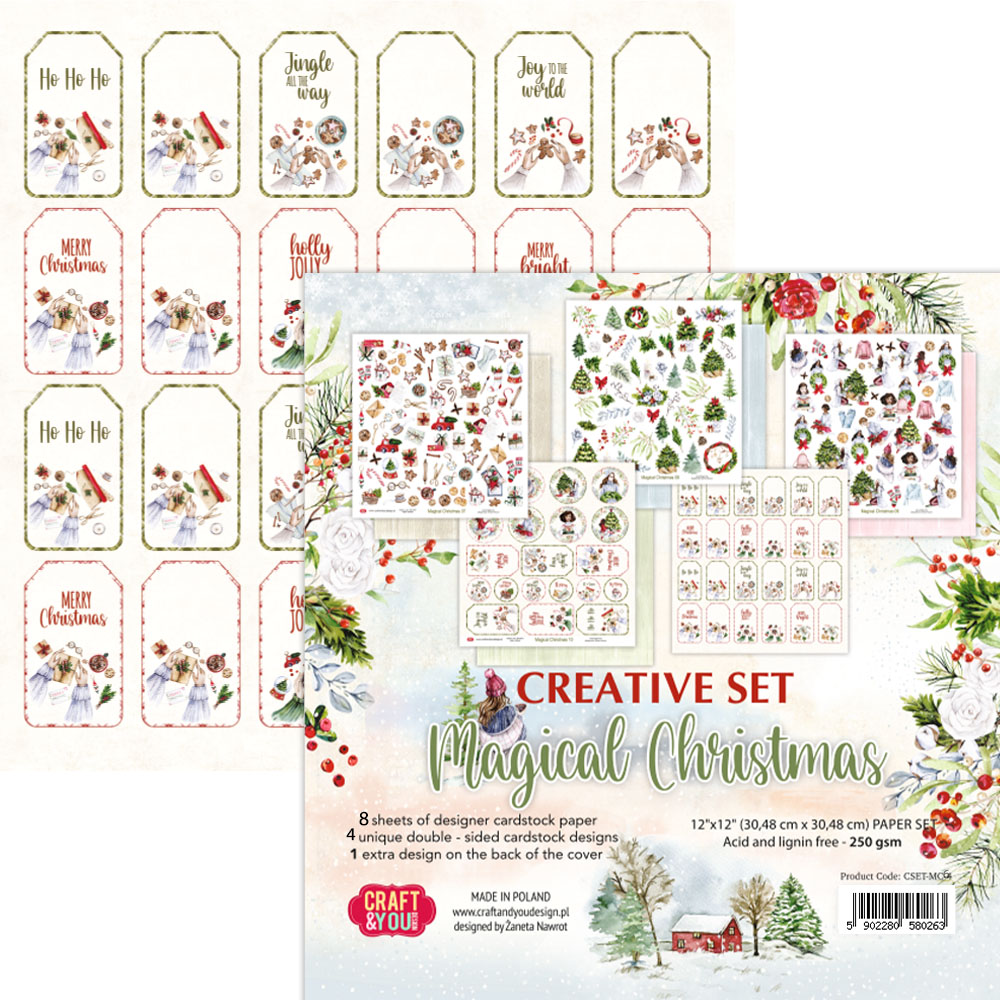 CSET-MC-8 Kreatywny duży zestaw papierów 30,5x30,5cm Craft & You Design - Magical Christmas