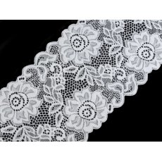 180849 Koronka elastyczna / wstawka szerokość 14 cm - biały - 1m