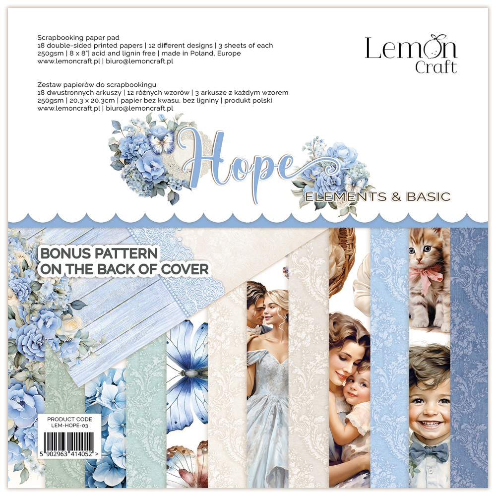 LEM-HOPE-03 HOPE ELEMENTS - Elementy do wycinania - Bloczek papierów do scrapbookingu 20.3x20.3cm - Lemoncraft