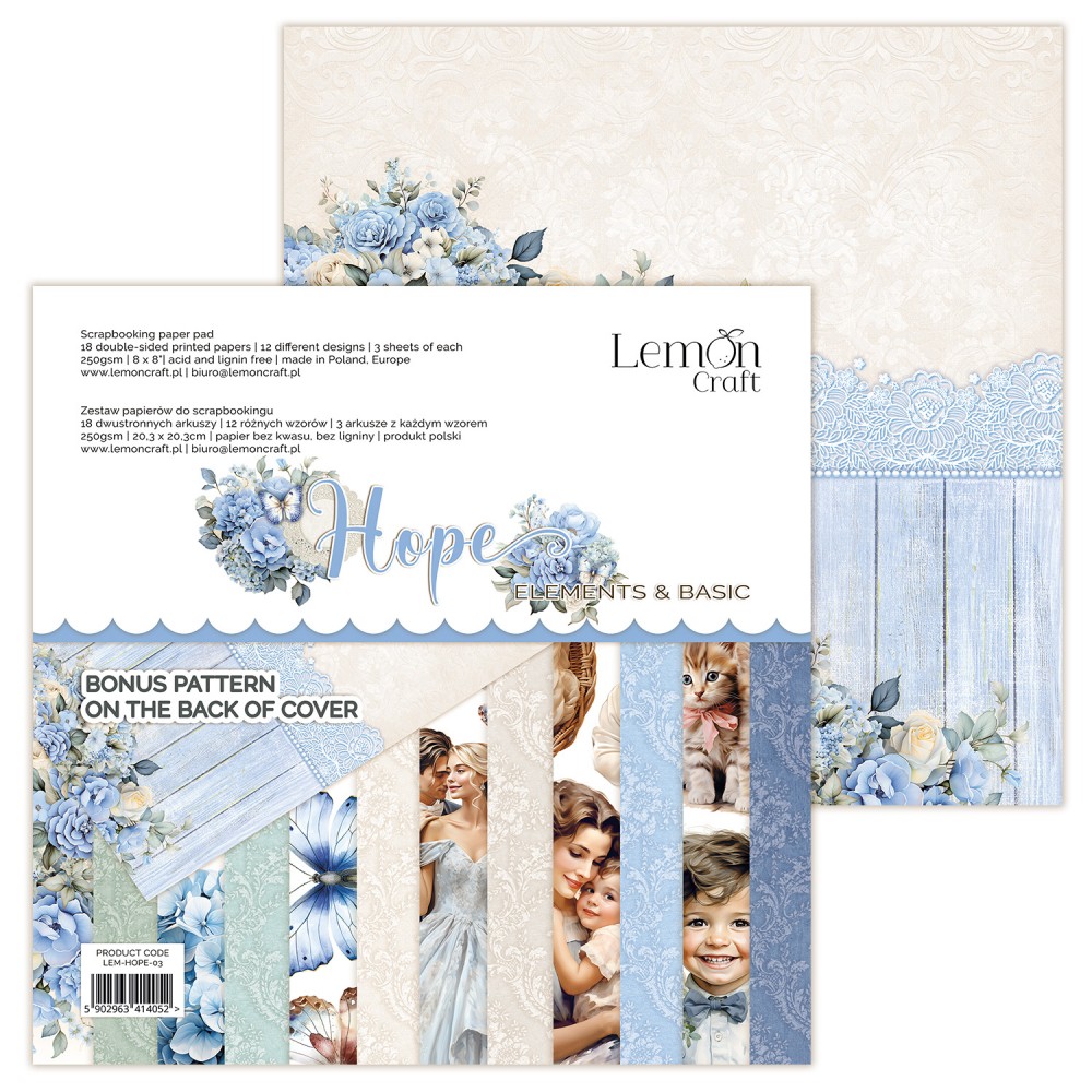 LEM-HOPE-03 HOPE ELEMENTS - Elementy do wycinania - Bloczek papierów do scrapbookingu 20.3x20.3cm - Lemoncraft