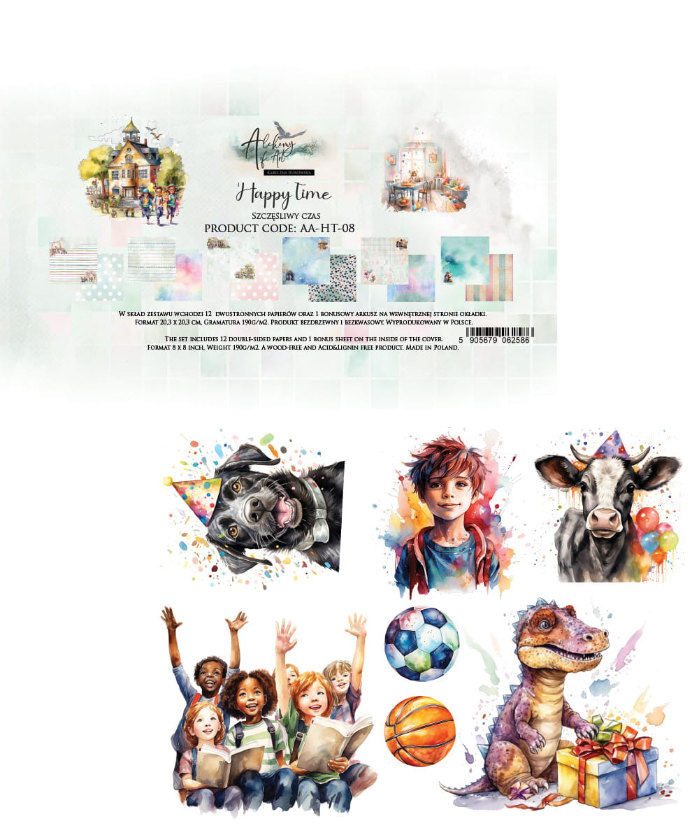 AA-HT-08 Alchemy of Art - 8x8'' - zestaw papierów 20,3x20,3cm - Happy Time