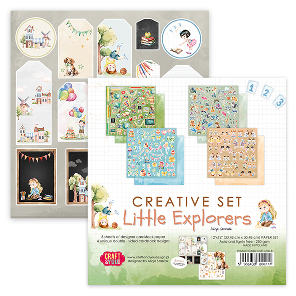 CSET-LE30-8 Kreatywny duży zestaw/Big Creative Set Little Explorers 30,5x30,5cm Craft & You Design - 8 arkuszy