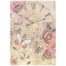 DFSA4880 Papier ryżowy Stamperia Shabby Rose A4 Rice Paper Clock