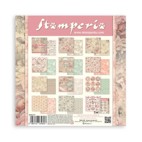 SBBS107 Zestaw papierów 20,3x20,3 Stamperia Shabby Rose 8x8 Inch Paper Pack