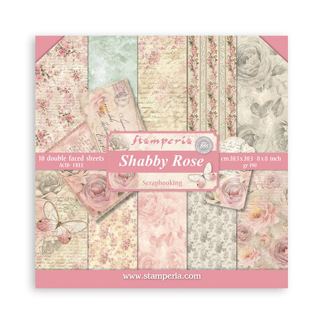 SBBS107 Zestaw papierów 20,3x20,3 Stamperia Shabby Rose 8x8 Inch Paper Pack