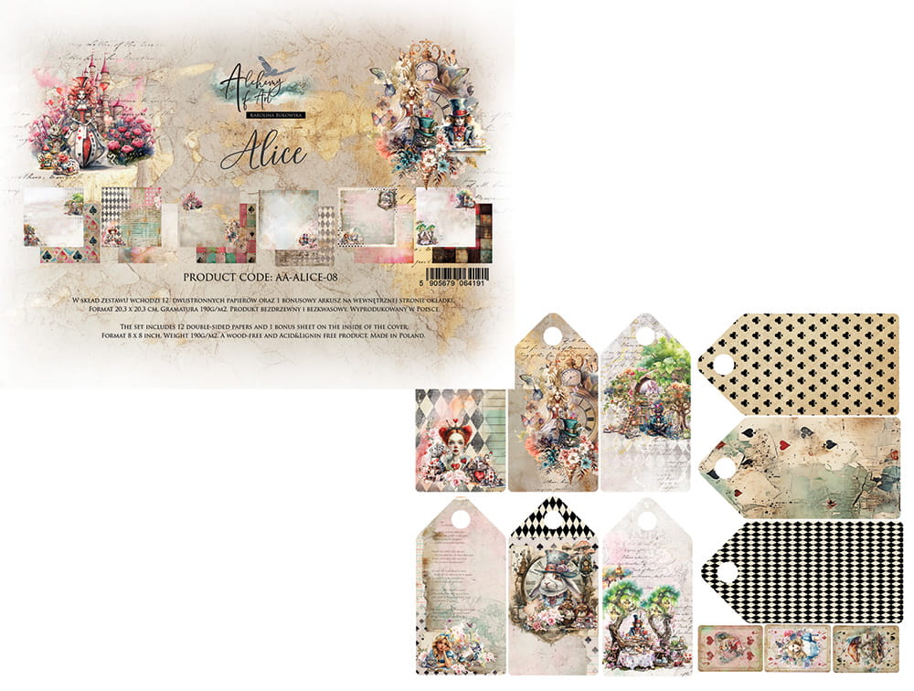 AA-Alice-08 Alchemy of Art - 8x8'' - zestaw papierów 20,3x20,3cm Alice