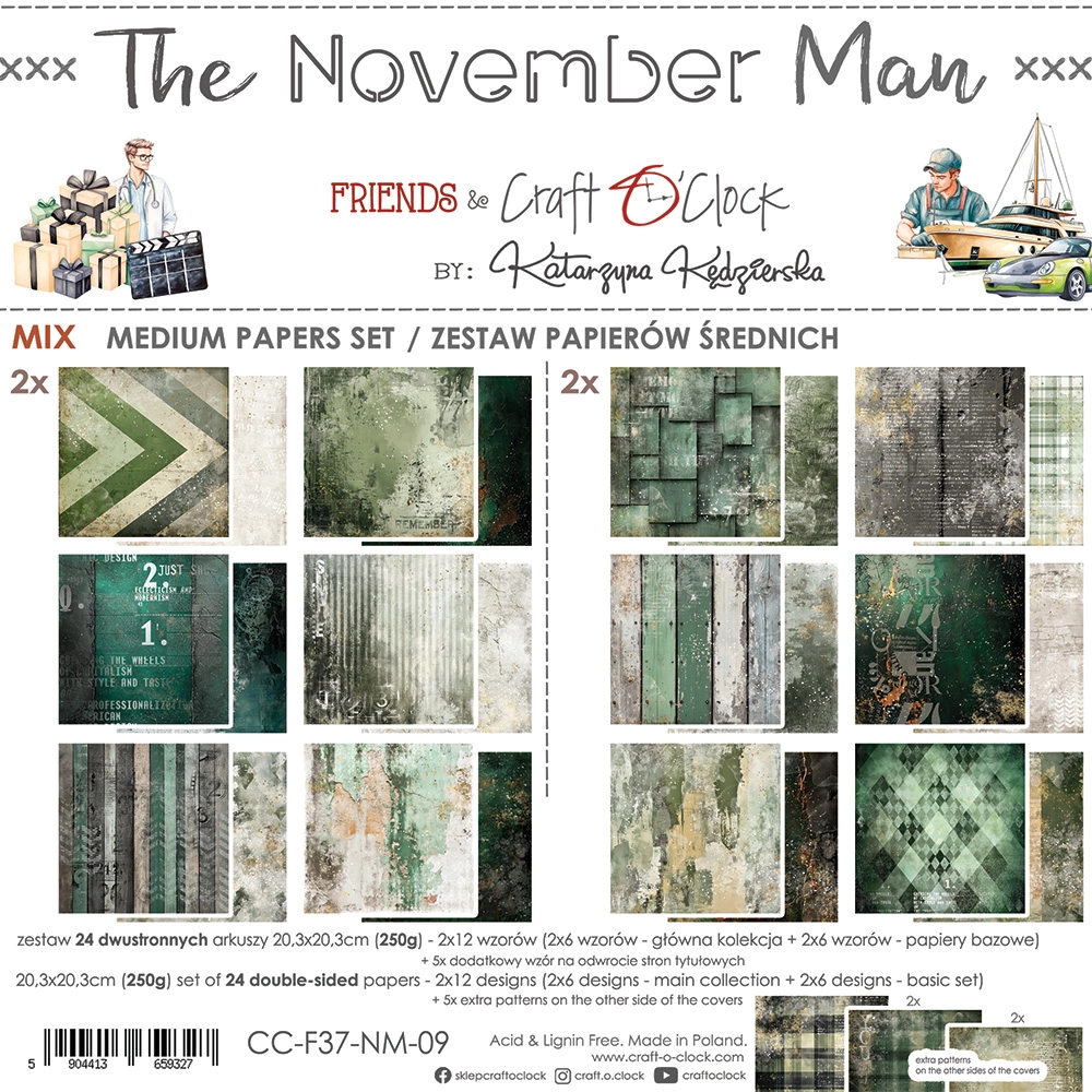 CC-F37-NM-09 THE NOVEMBER MAN - zestaw papierów 20,3x20,3cm - MIX