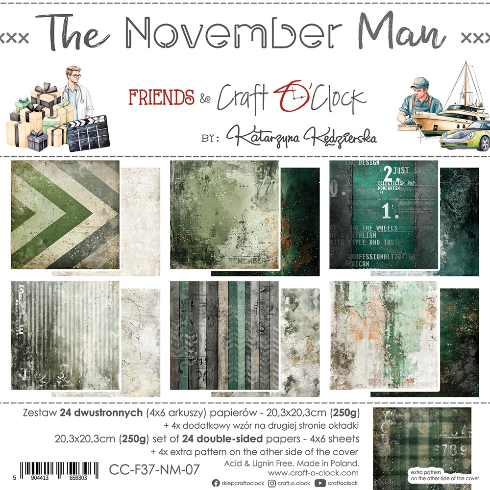 CC-F37-NM-09 THE NOVEMBER MAN - zestaw papierów 20,3x20,3cm - MIX