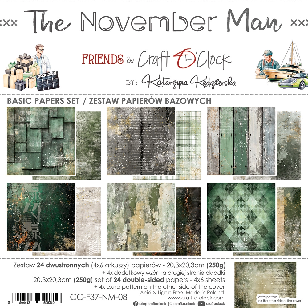 CC-F37-NM-09 THE NOVEMBER MAN - zestaw papierów 20,3x20,3cm - MIX