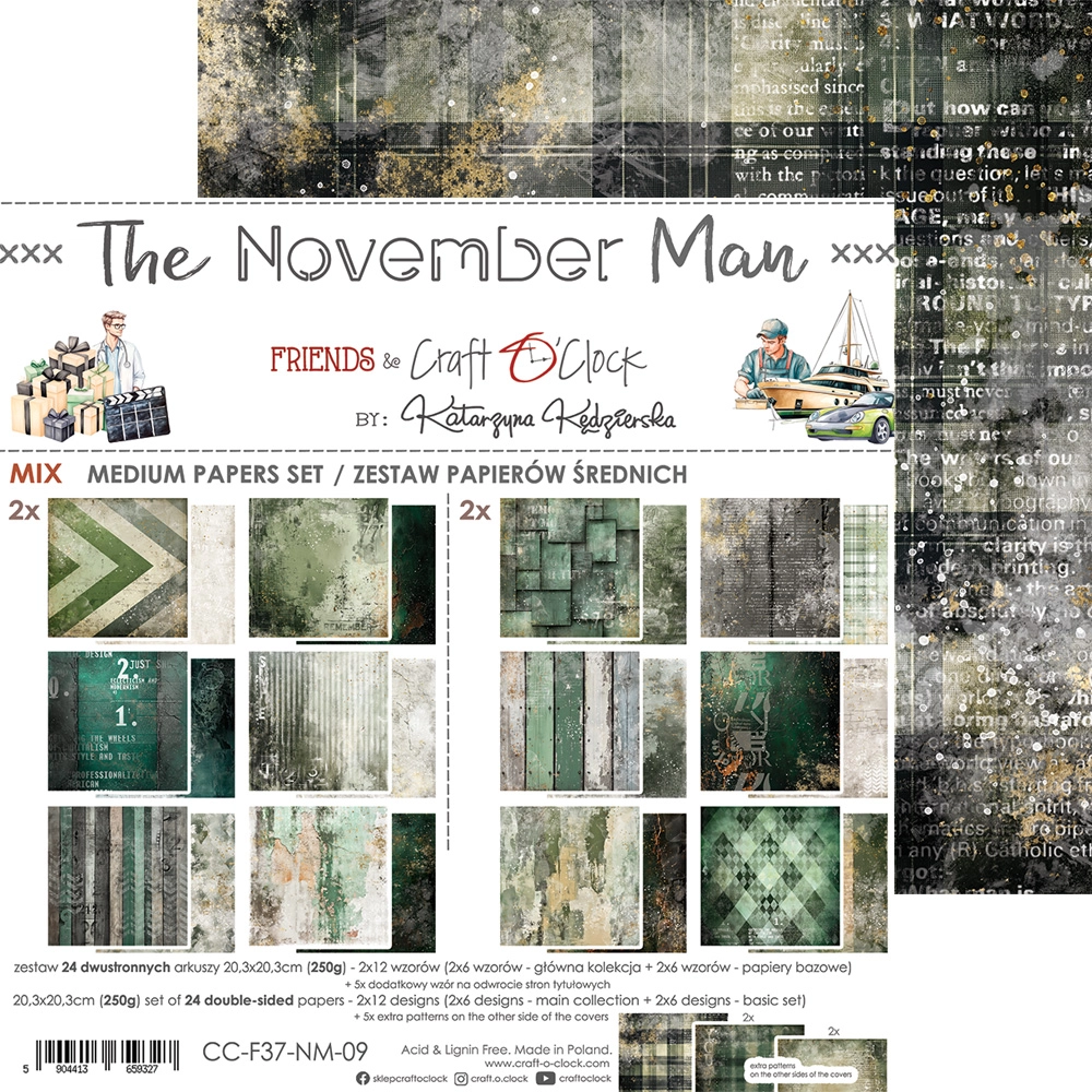 CC-F37-NM-09 THE NOVEMBER MAN - zestaw papierów 20,3x20,3cm - MIX
