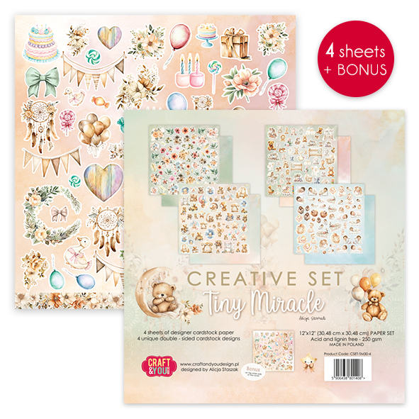 CSET-TM30-4 Kreatywny Zestaw /Creative Set Tiny Miracle 30,5x30,5cm - 4 arkusze + okładka - Craft & You Design