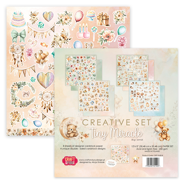 CSET-TM30-8 Kreatywny Duży Zestaw/ Big Creative Set Tiny Miracle 30,5x30,5cm - 8 arkuszy + okładka - Craft & You Design