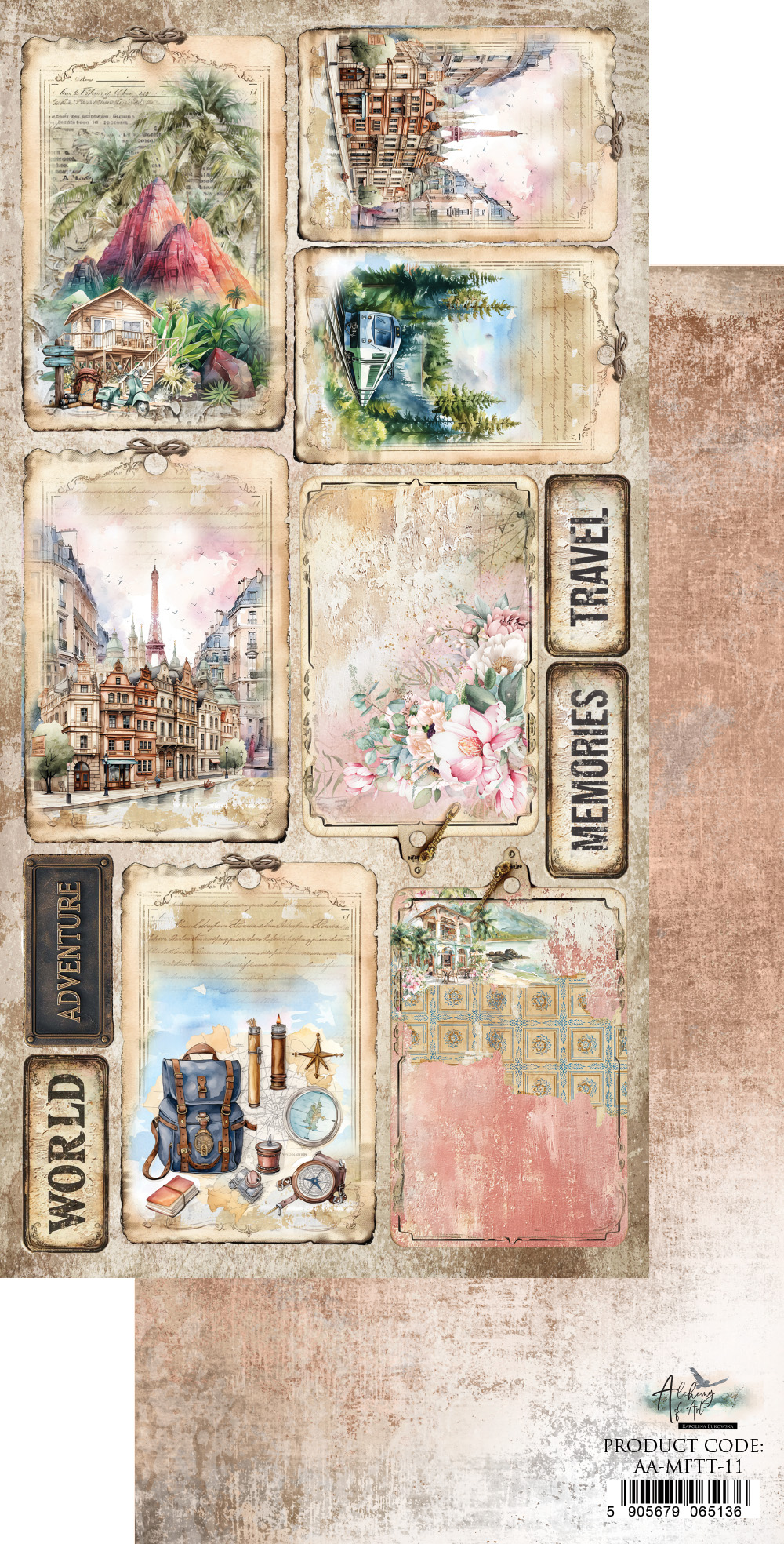 AA-MFTT-11 Papier dwustronny 15x30,5cm do samodzielnego wyciecia Memories from the trip-TAGi