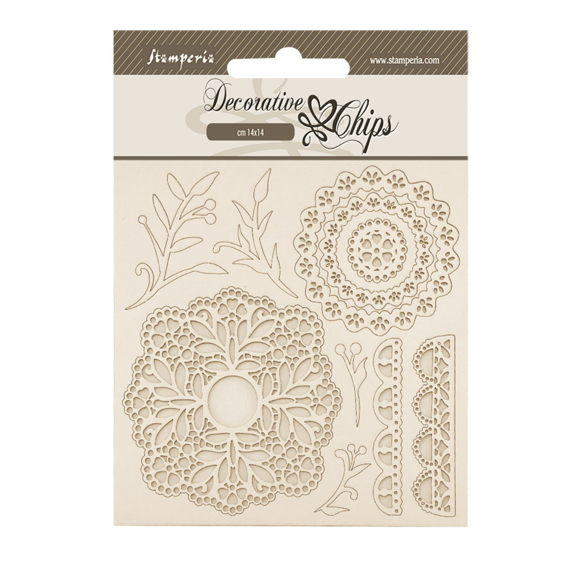 SCB265 Zestaw elementów tekturowych Stamperia Timeless Decorative Chips Lace