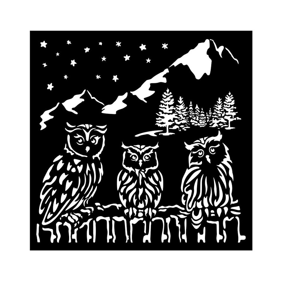 KSTDQ125 Maska Stamperia The Owl's House Thick Stencil 18x18cm Owls - sowy