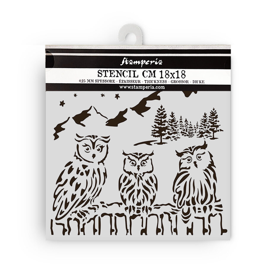 KSTDQ125 Maska Stamperia The Owl's House Thick Stencil 18x18cm Owls - sowy