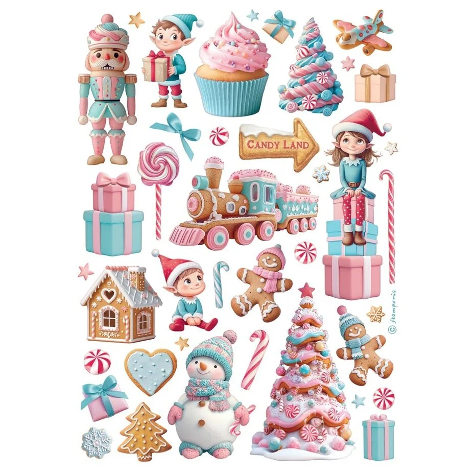 DFSA4XCD Papier ryżowy Stamperia Candy Christmas A4 Rice Paper Selection (6szt.)
