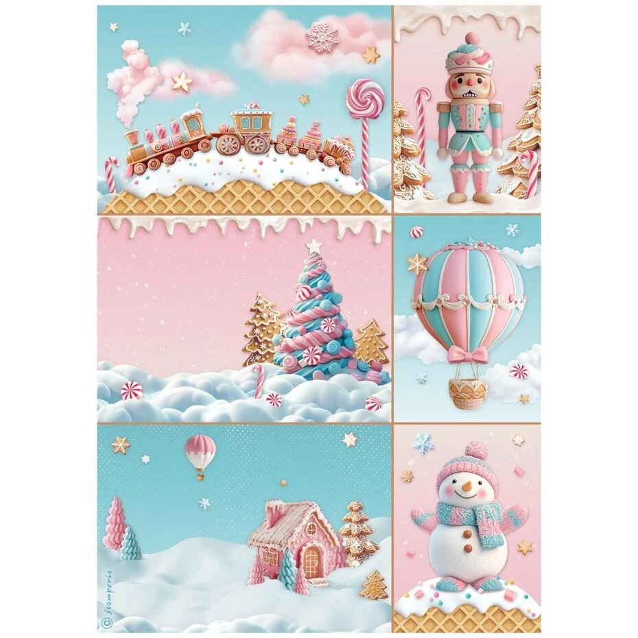 DFSA4XCD Papier ryżowy Stamperia Candy Christmas A4 Rice Paper Selection (6szt.)