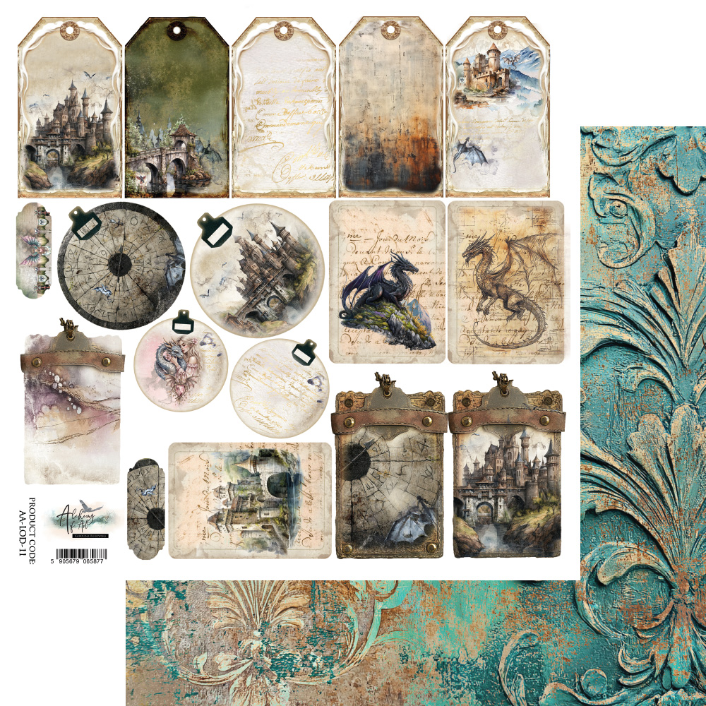 AA-LOD-11 Papier dwustronny 30x30,5cm do samodzielnego wyciecia The Legends of the Dragons/Legendy smoków