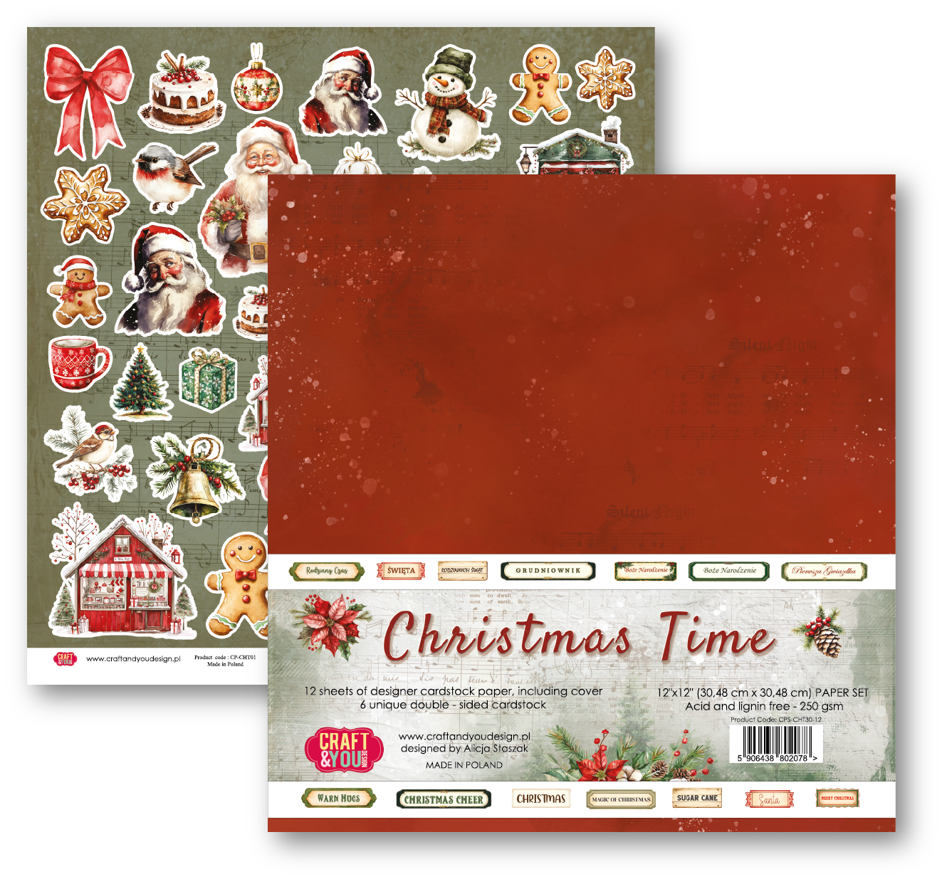 CPS-CHT30-12 Duży zestaw/big set 30,5x30,5cm Christmas Time- Craft & You Design