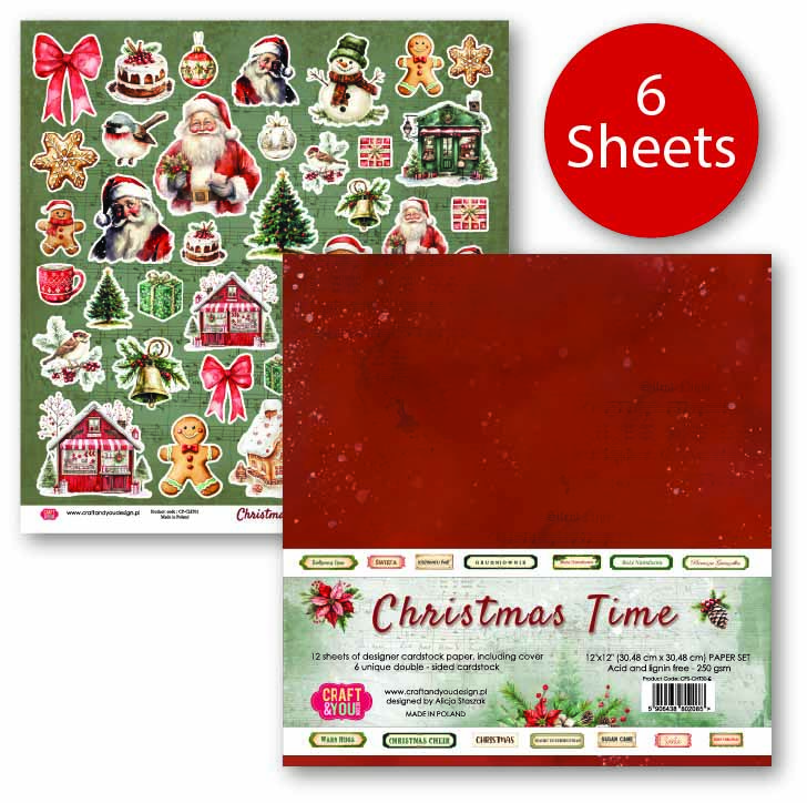 CPS-CHT30-6 Christmas Time - Zestaw 6 papierów 30,5x30,5cm - Craft&You Design