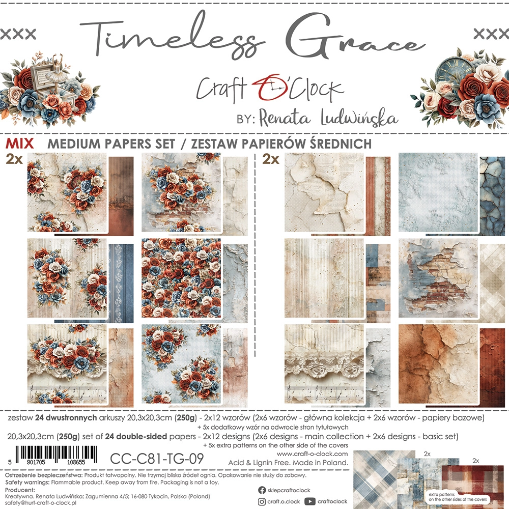 CC-C81-TG-09 TIMELESS GRACE- zestaw papierów 20,3x20,3cm