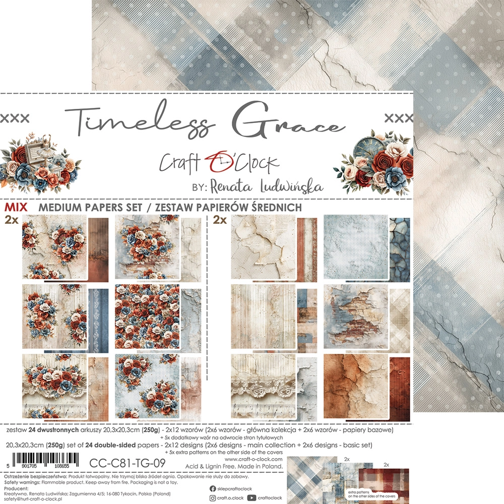 CC-C81-TG-09 TIMELESS GRACE- zestaw papierów 20,3x20,3cm