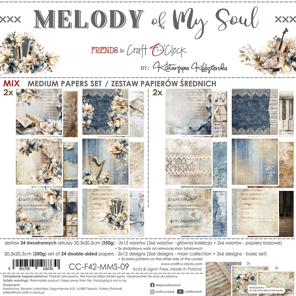 CC-F42-MMS-09 MELODY OF MY SOUL- zestaw papierów 20,3x20,3cm - MIX