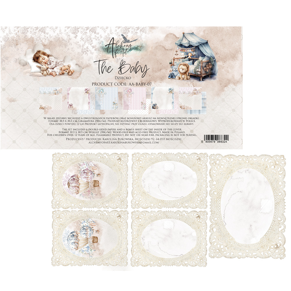 AA-BABY-07 Alchemy of Art- 12x12'' -Zestaw papierów do scrapbookingu The Baby