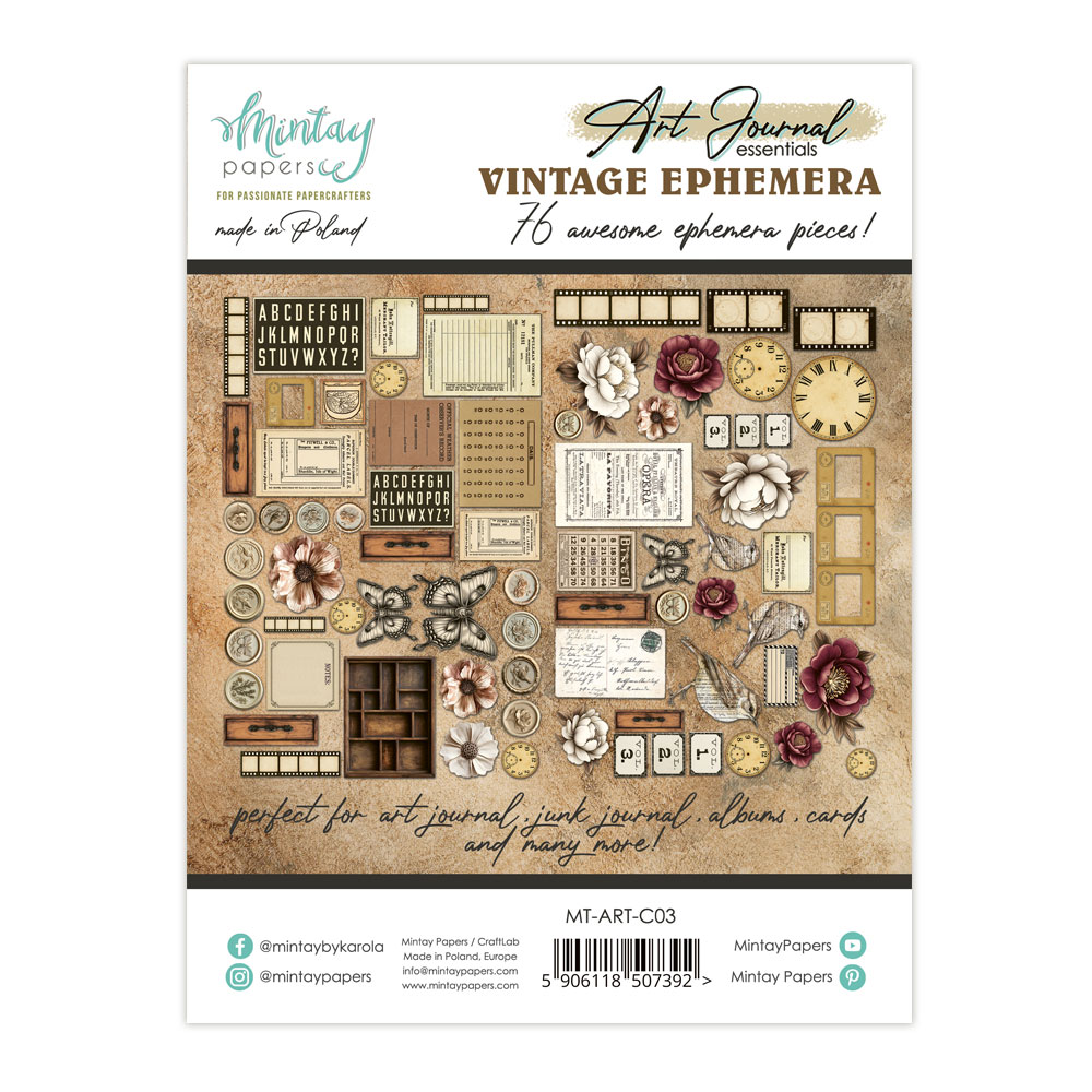 MT-ART-C03 Art Journal - MINTAY PAPERS Papierowe Elementy- VINTAGE-76szt