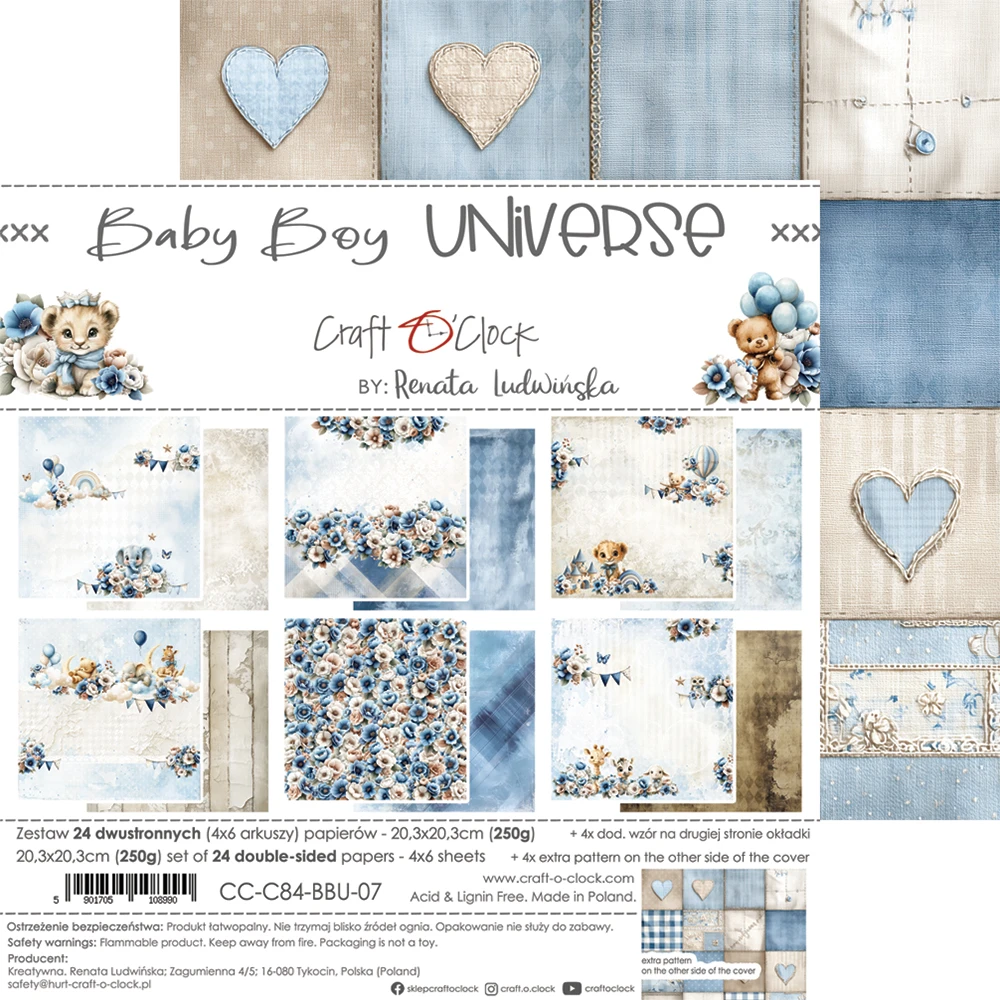 CC-C84-BBU-09 BABY BOY UNIVERSE- zestaw papierów 20,3x20,3cm - MIX