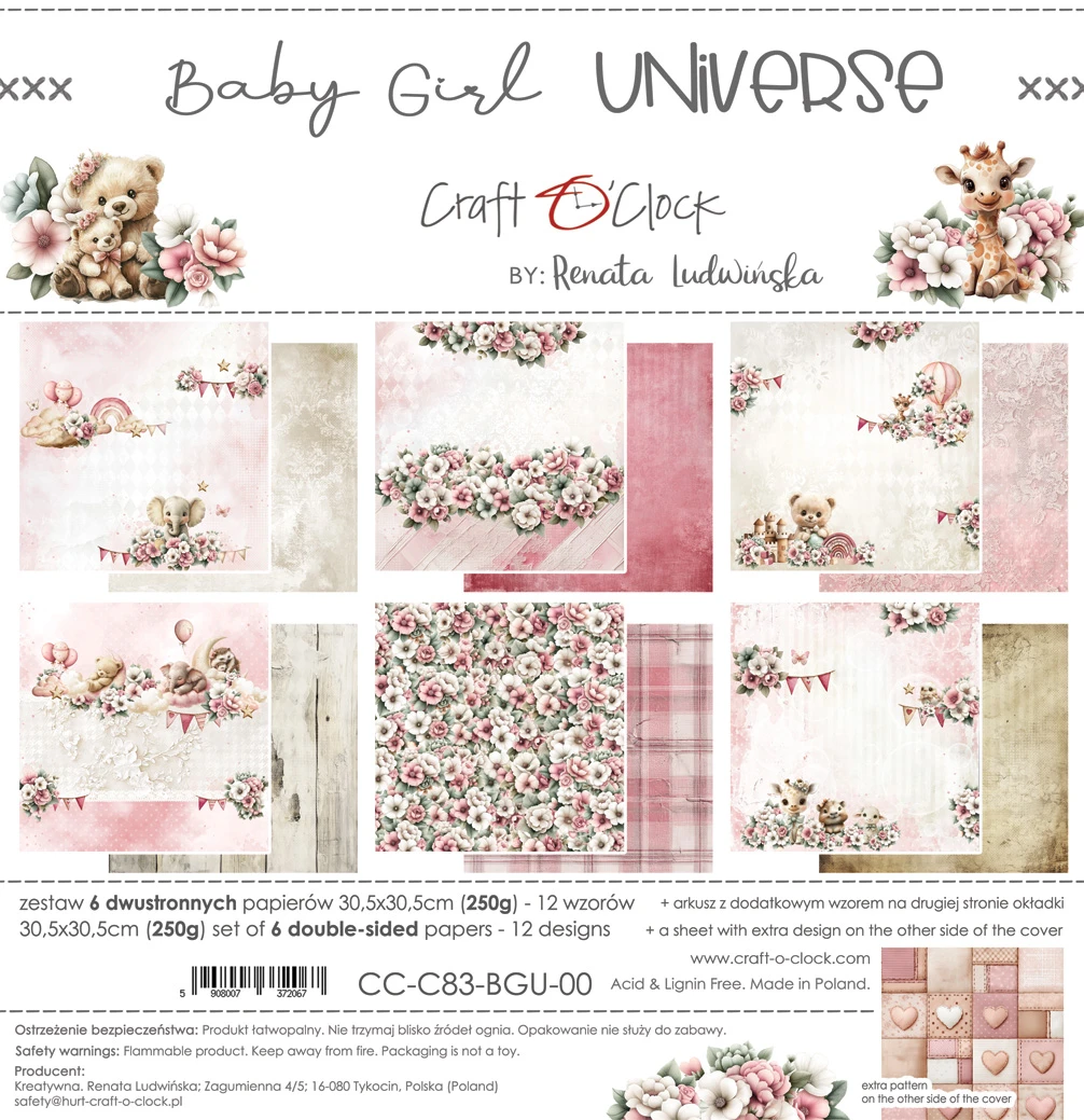 CC-C83-BGU-00 BABY GIRL UNIVERSE- zestaw papierów 30,5x30,5cm