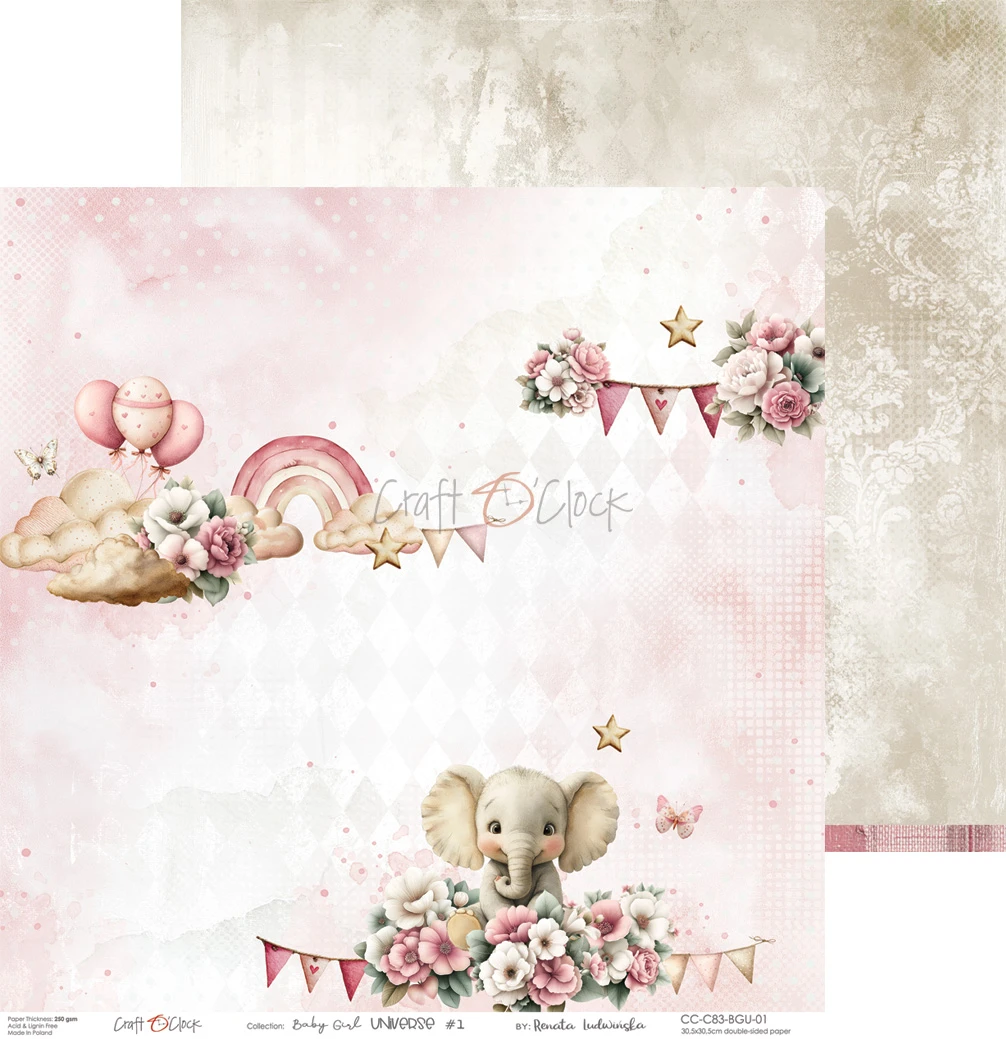 CC-C83-BGU-00 BABY GIRL UNIVERSE- zestaw papierów 30,5x30,5cm