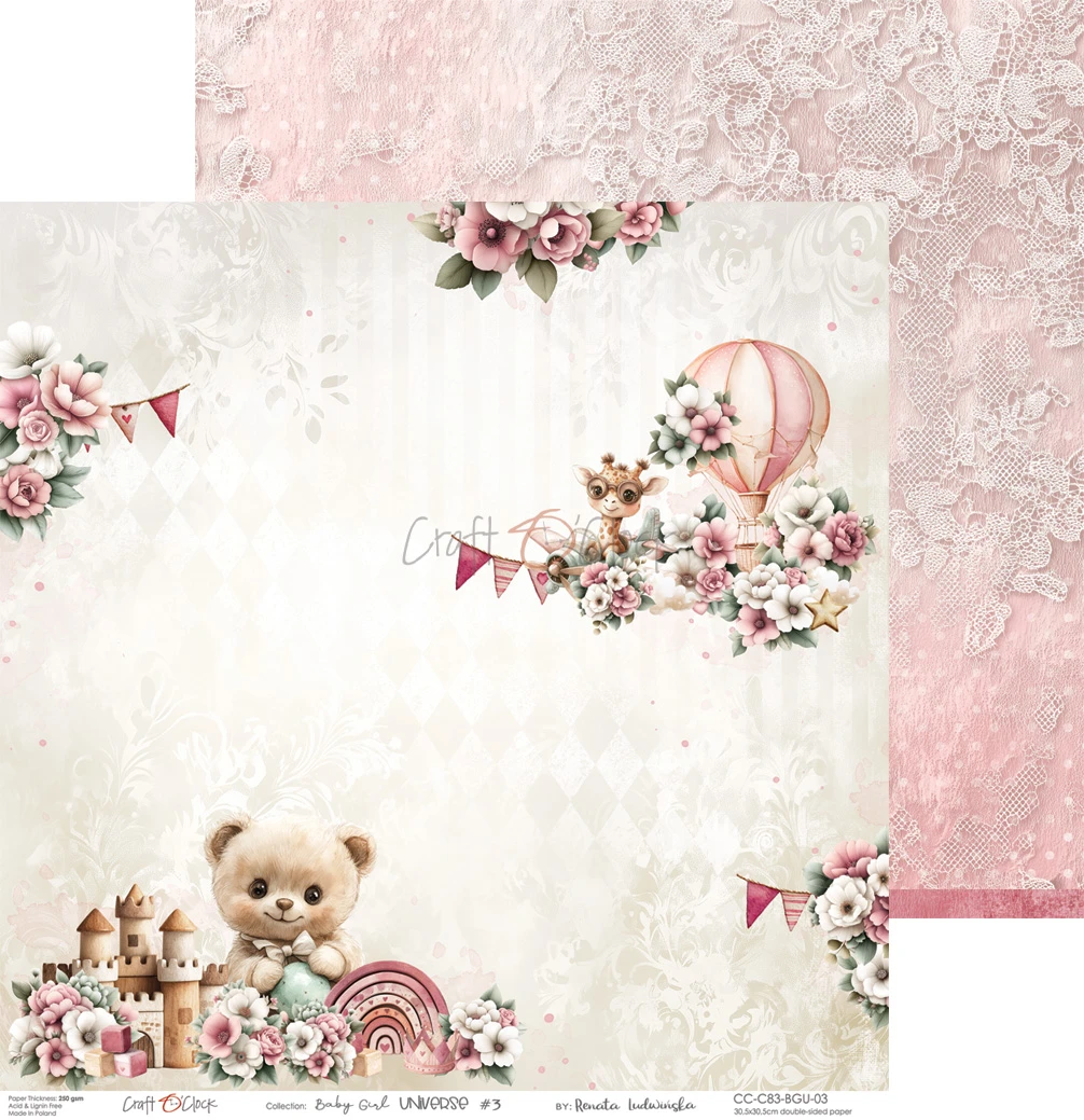 CC-C83-BGU-00 BABY GIRL UNIVERSE- zestaw papierów 30,5x30,5cm