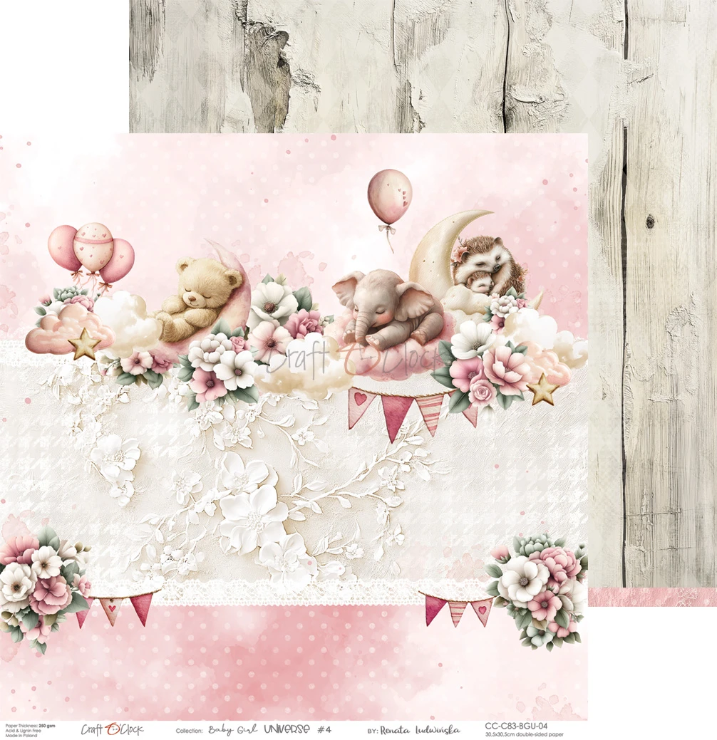 CC-C83-BGU-00 BABY GIRL UNIVERSE- zestaw papierów 30,5x30,5cm
