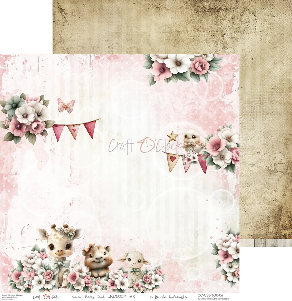CC-C83-BGU-00 BABY GIRL UNIVERSE- zestaw papierów 30,5x30,5cm