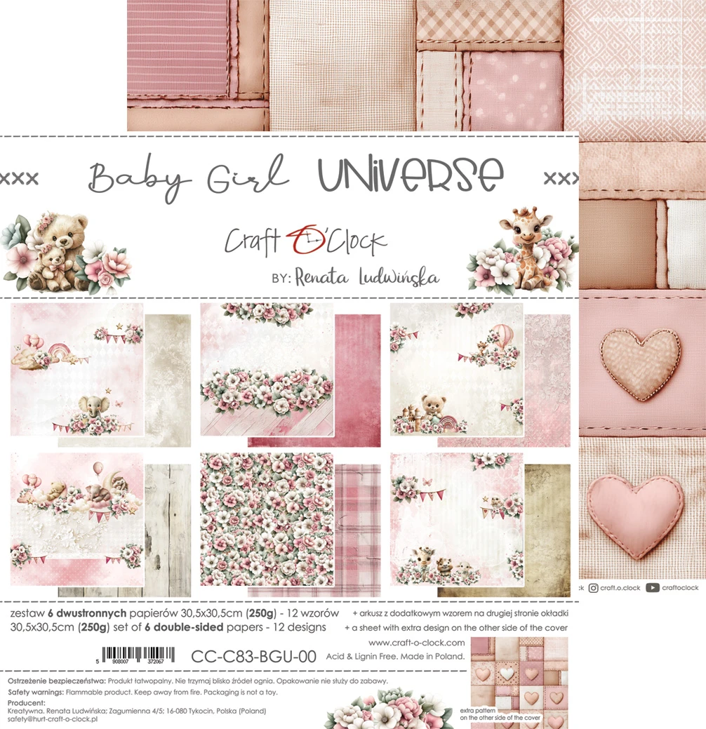 CC-C83-BGU-00 BABY GIRL UNIVERSE- zestaw papierów 30,5x30,5cm