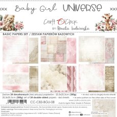 CC-C83-BGU-08 BABY GIRL UNIVERSE- zestaw papierów 20,3x20,3cm - BASIC