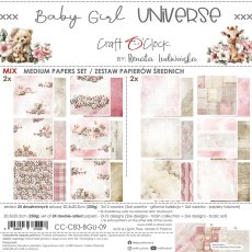 CC-C83-BGU-09 BABY GIRL UNIVERSE- zestaw papierów 20,3x20,3cm - MIX