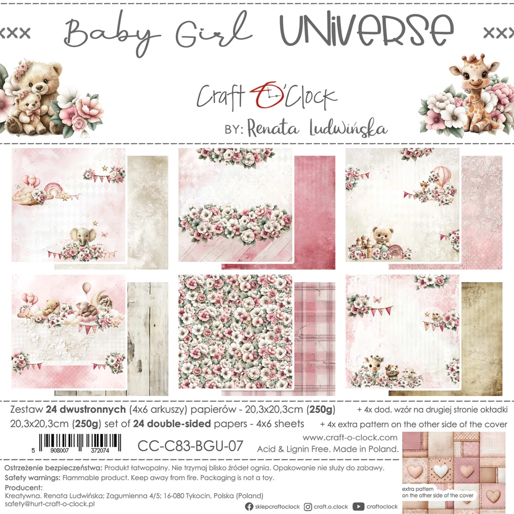 CC-C83-BGU-09 BABY GIRL UNIVERSE- zestaw papierów 20,3x20,3cm - MIX