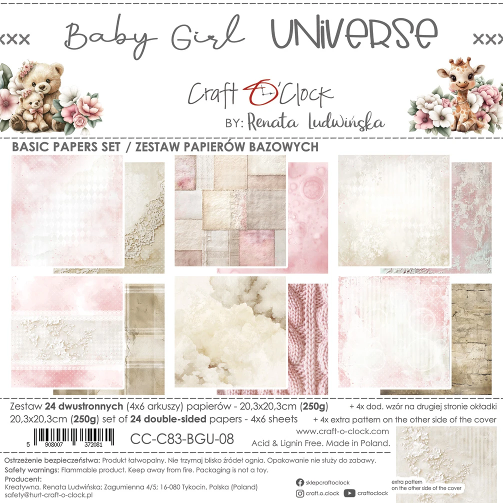 CC-C83-BGU-09 BABY GIRL UNIVERSE- zestaw papierów 20,3x20,3cm - MIX