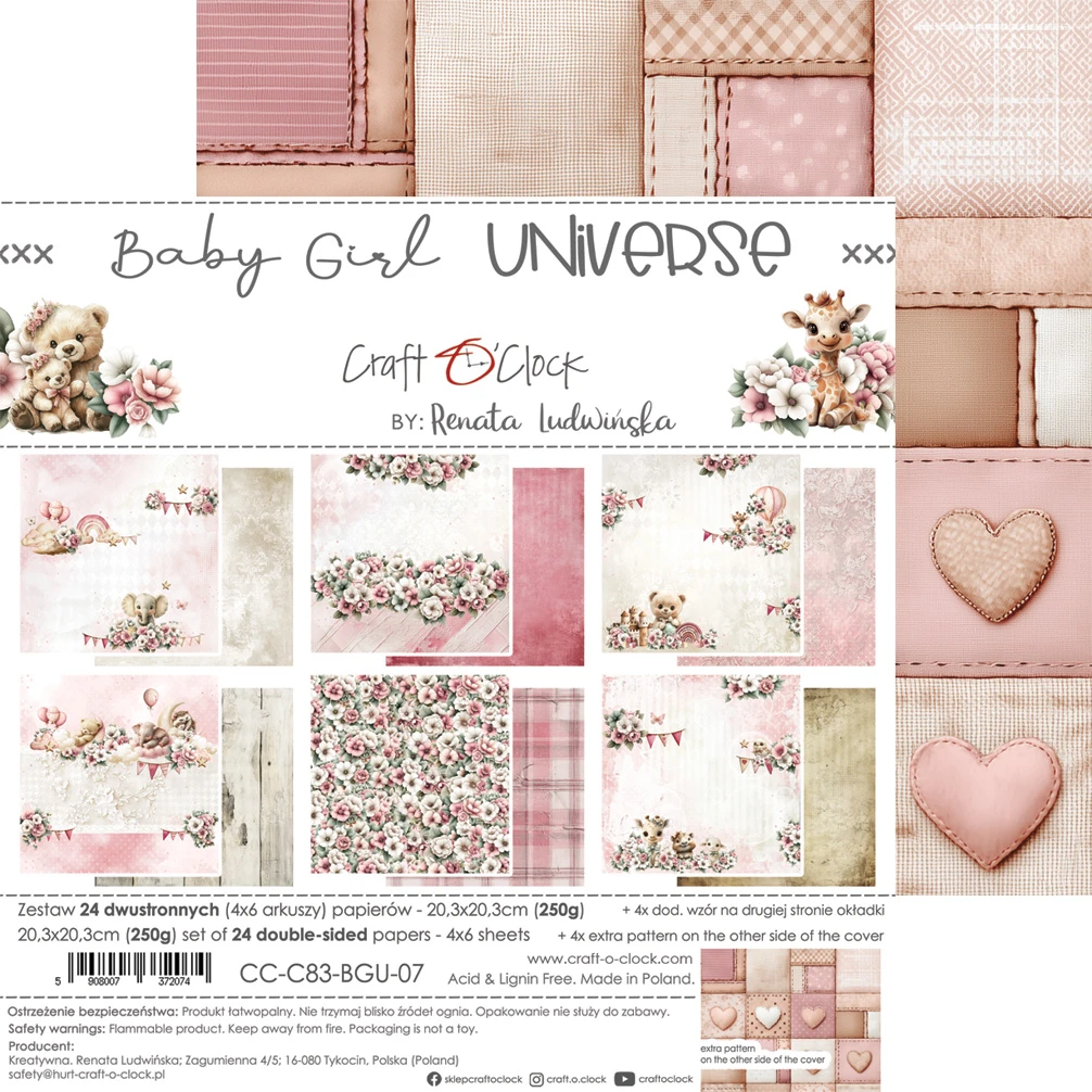CC-C83-BGU-09 BABY GIRL UNIVERSE- zestaw papierów 20,3x20,3cm - MIX