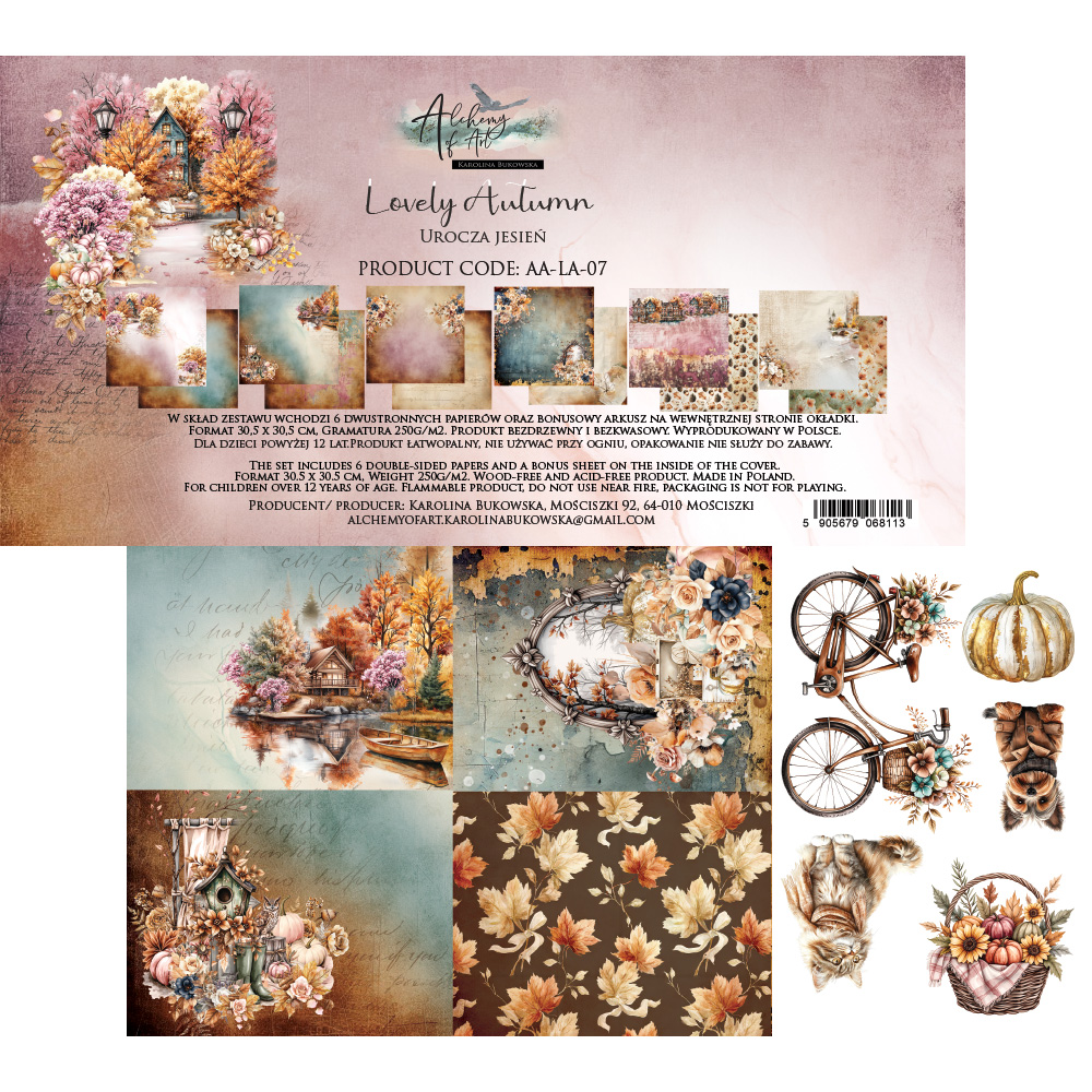 AA-LA-07 Alchemy of Art- 12x12'' -Zestaw papierów do scrapbookingu Lovely Autumn