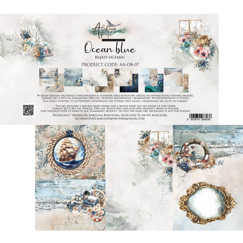 AA-OB-07 Alchemy of Art- 12x12'' -Zestaw papierów do scrapbookingu Ocean blue