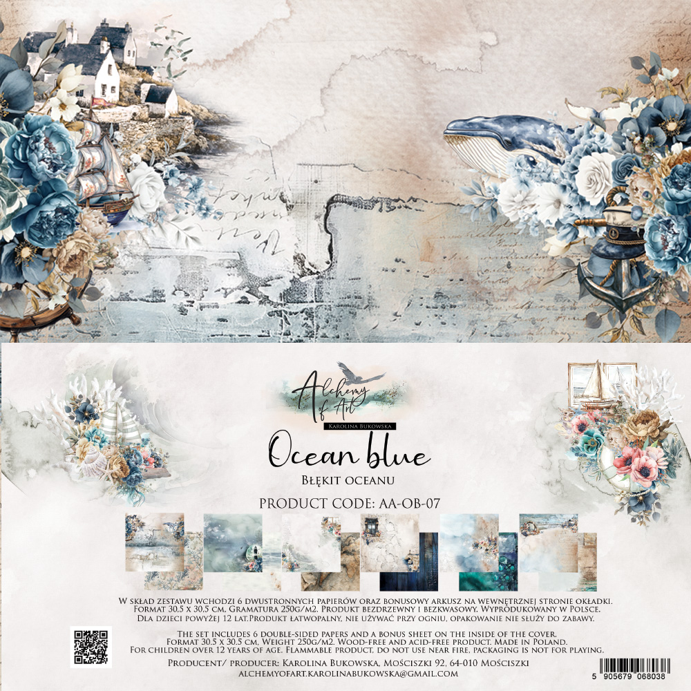 AA-OB-07 Alchemy of Art- 12x12'' -Zestaw papierów do scrapbookingu Ocean blue