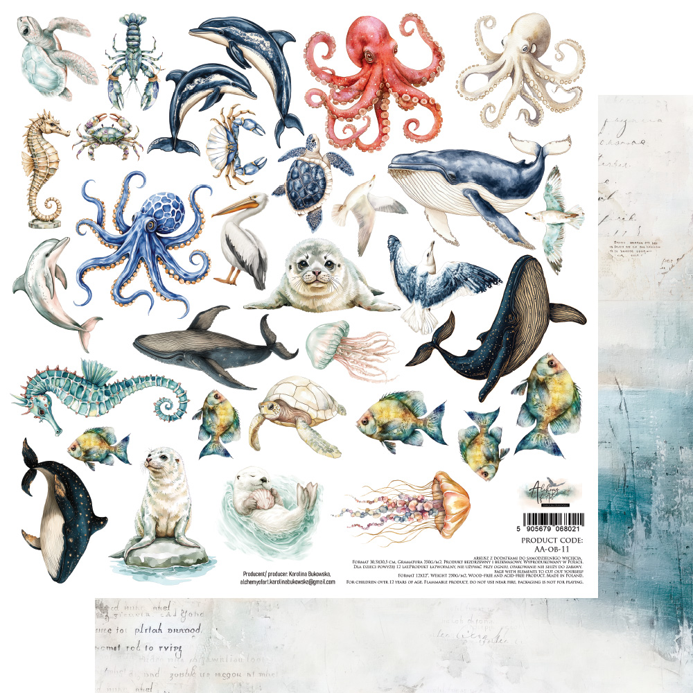 AA-OB-11 Papier dwustronny 30x30,5cm do samodzielnego wyciecia-Ocean blue