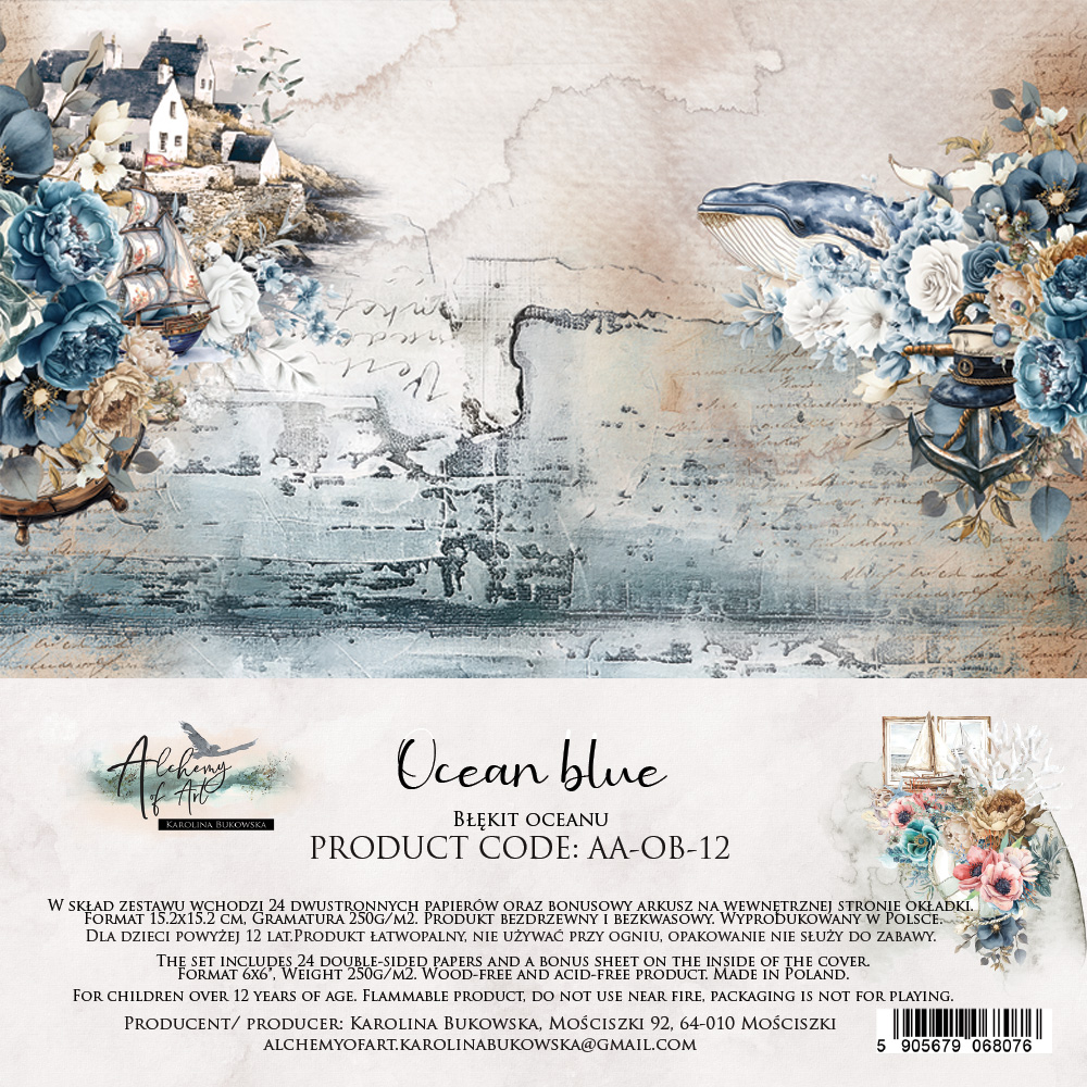AA-OB-12 Alchemy of Art - 6x6'' - zestaw papierów Ocean blue