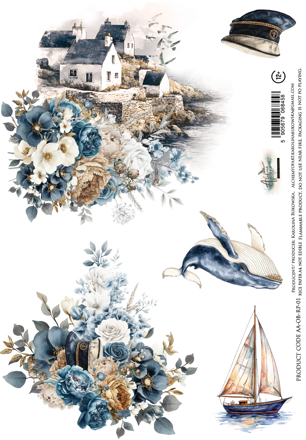 AA-OB-RP-01 Papier ryżowy A4 -Ocean blue